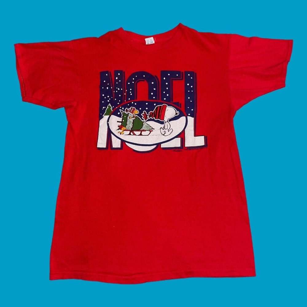 Vintage Peanuts Christmas Shirt Charlie Brown Snoopy Christmas Noel Mens L